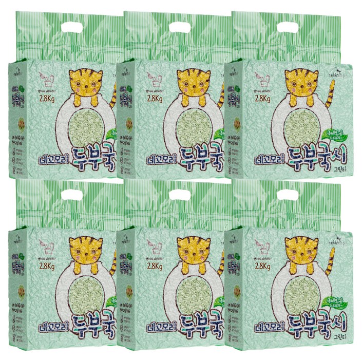 네꼬모리 두부국시 고양이 모래 그린티, 단품, 2.8kg, 6개, 녹차