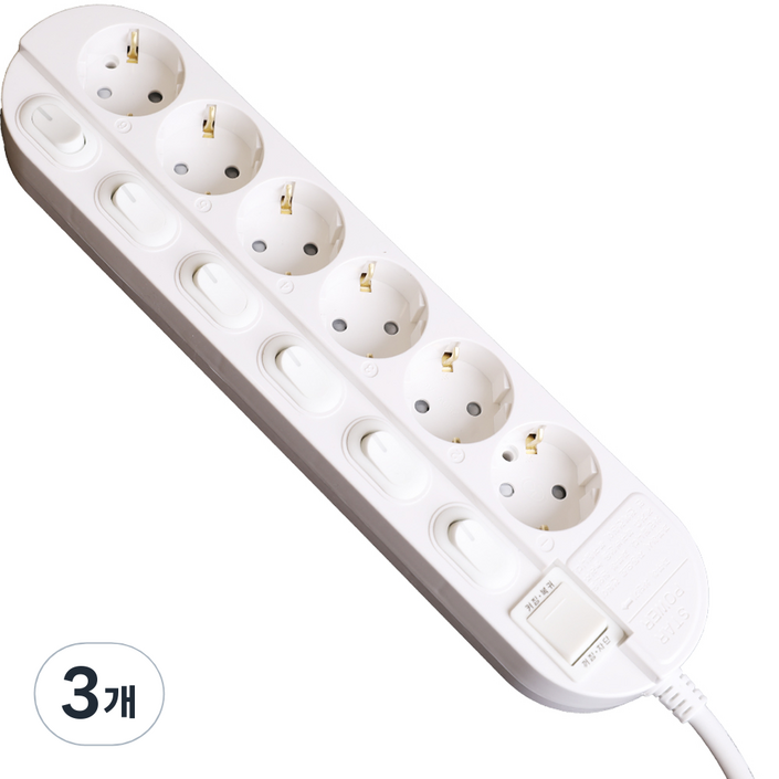 이어지다 국산 개별 스위치 멀티탭 6구, 1.5m, 단일 색상, 3개