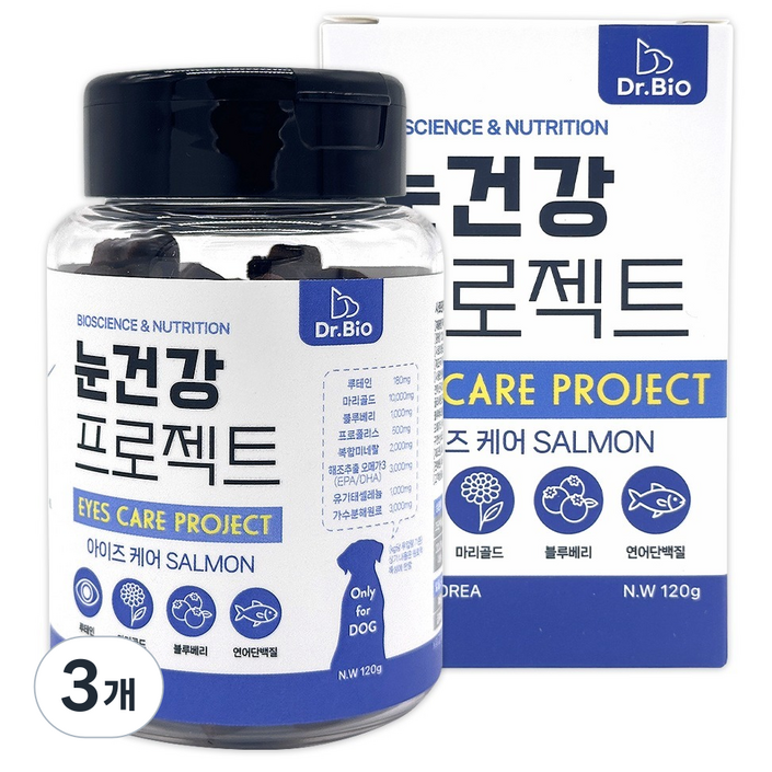 닥터바이오 강아지 영양트릿 눈건강 프로젝트 루테인 마리골드 간식, 120g, 3개, 연어