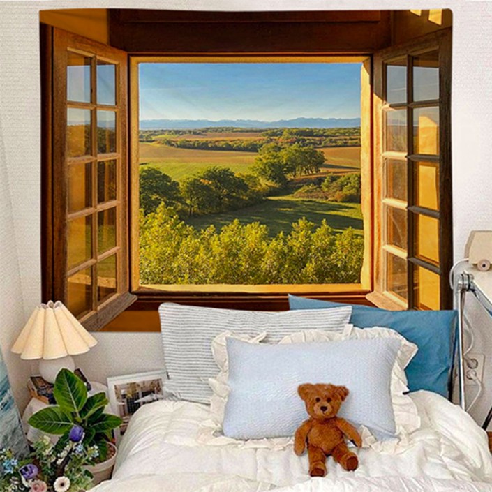 홈플로우 아늑한 페이크 창밖 풍경 인테리어 태피스트리
