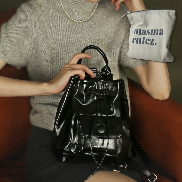 마스마룰즈 리본 스트링 레더 미니 백팩 + 파우치세트