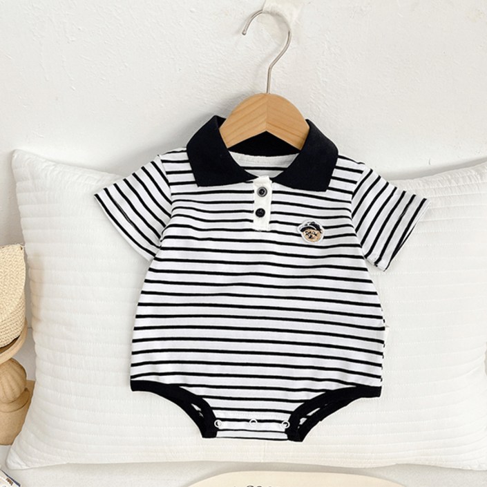 유아용 블랙라인 반팔 곰돌이 카라 바디슈트