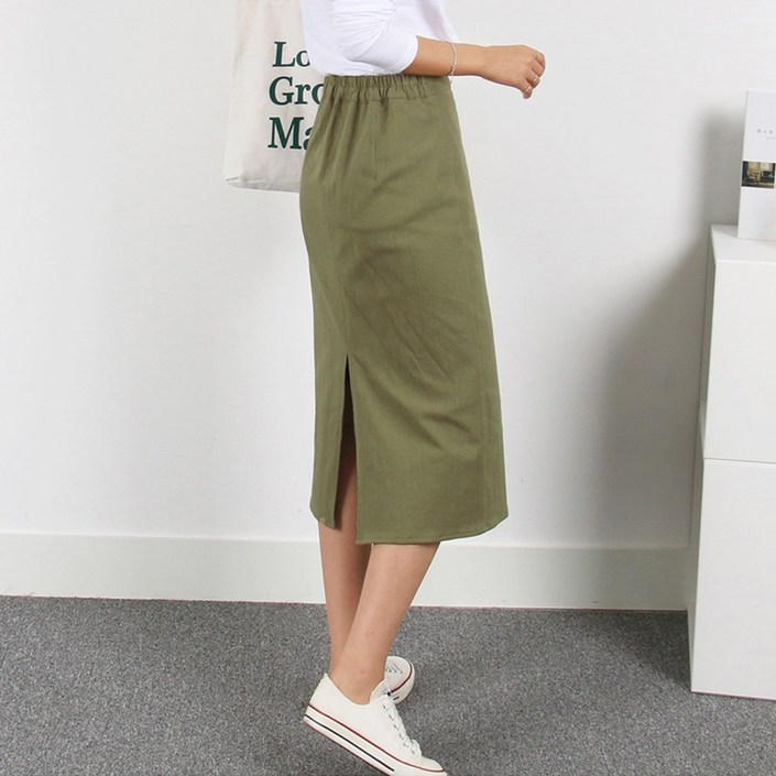 여성 h라인 스커트 미디롱 2기장 빅사이즈 이지핏 밴딩스커트 봄 여름 가을