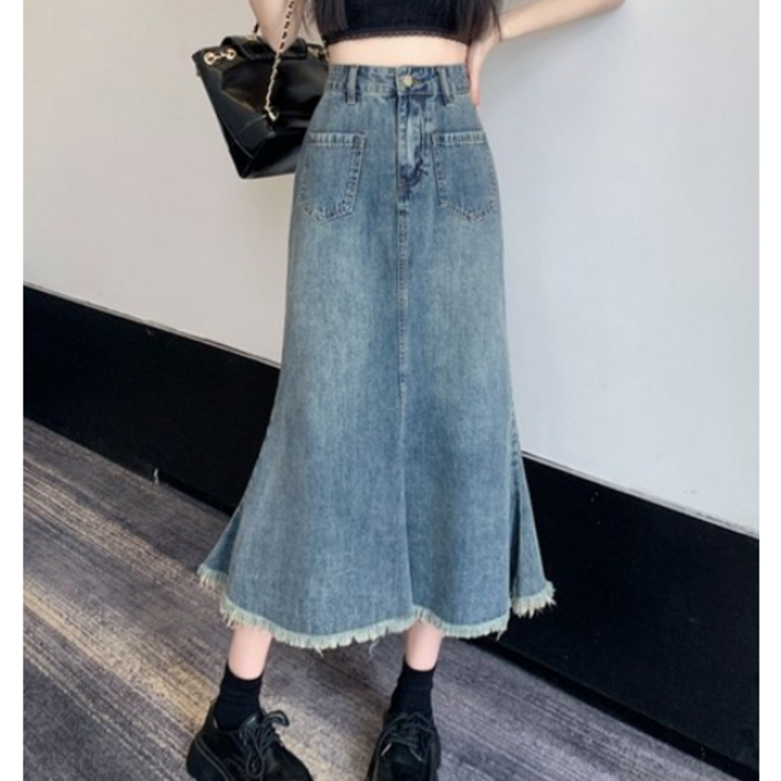 Shopflix 여성용 데일리 여름 데님 스커트 빈티지 A라인 롱 청치마