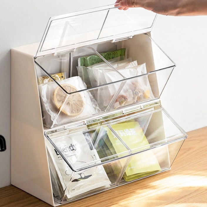 깔끔정리 티백정리함 캡슐보관함 다용도 4구 덮개형, 화이트1P, 1개