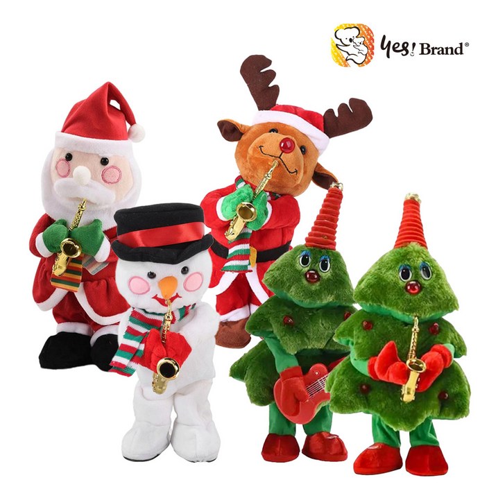 예스브랜드 춤추는 크리스마스 인형 말따라하는인형 산타 루돌프 트리인형 댄싱 트리 캐롤플레이 장난감 색소폰부는 산타 말하는 눈사람인형 녹음기능