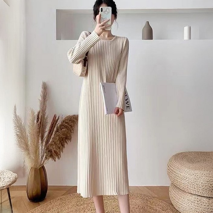 제이네오 니트 롱 원피스 여성 빅사이즈 드레스 스판 데일리 스웨터