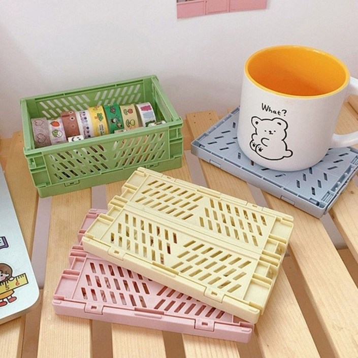 미니 폴딩 박스 펜트리 수납함 데스크 정리함 4color 접이식 리빙 책상 정리 상자 소품 스티커 악세사리