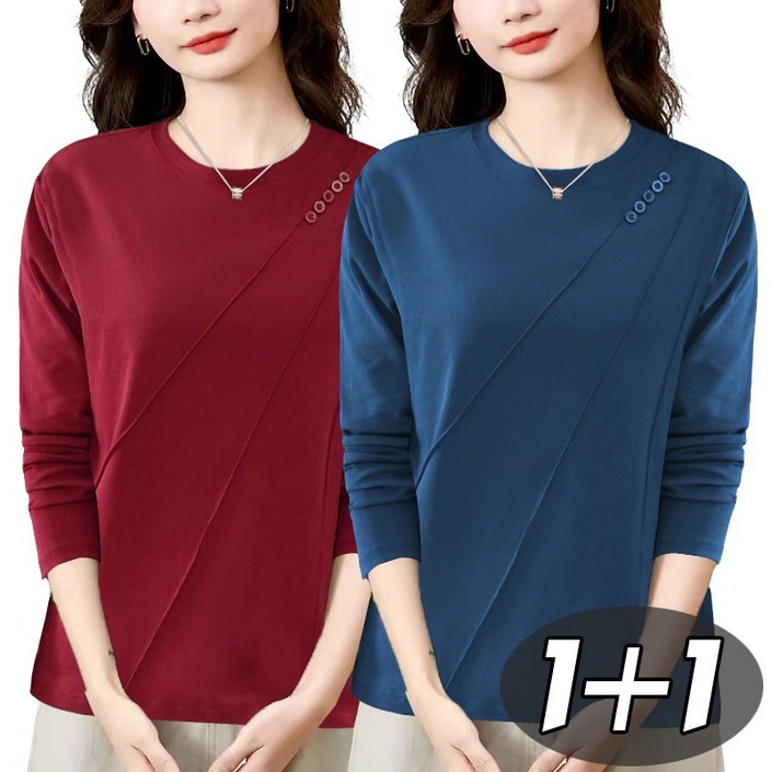 별하늘 11 중년 여성용 라운드넥 캐주얼 이너 긴팔 티셔츠