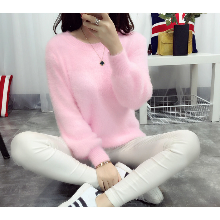 여성용 부들부들 앙고라 촉감 니트