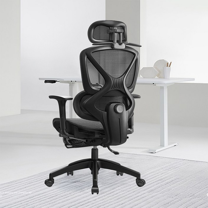 HOMEY NEST 풀메쉬 인체공학 3D 요추 허리보호 최고급 게이밍 컴퓨터의자 HNOC1006LK, 블랙