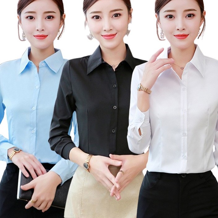 111 로로비 여성 슬림 스판 셔츠 블라우스 화이트 블랙 블루 핑크