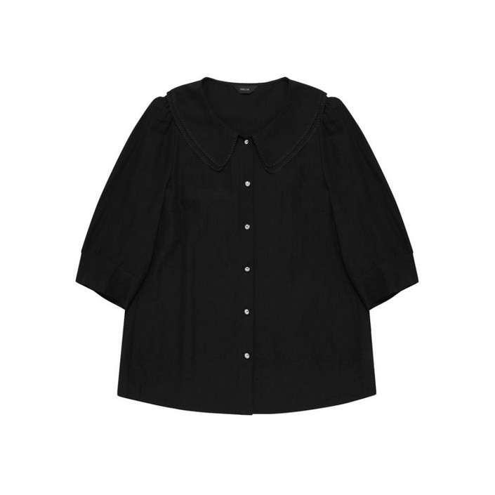 프렐린 블랙 이중 카라 7부 블라우스 RBB252S70