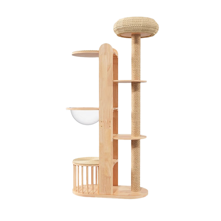 New World 원목 캣타워 튼튼한 고양이 원목 캣타워 특대형캣타워 기어오르기 잠자기 일체형 고양이 장난감 놀이터 링트리 등반 프레임 + 스크래쳐 + 고양이장난감, 1개, 01 원목색