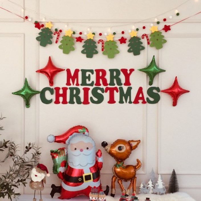 파티프렌즈 크리스마스 풍선 세트 가랜드 홈파티 (앵두전구 포함), 고급세트A+루돌프+산타