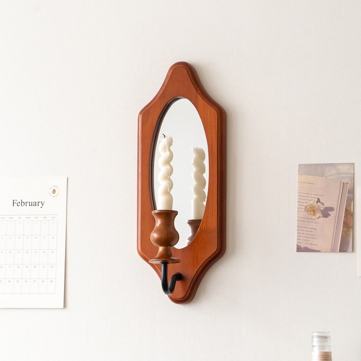 엔틱 우드 벽거울 벽촛대 벽장식 소품 캔들홀더