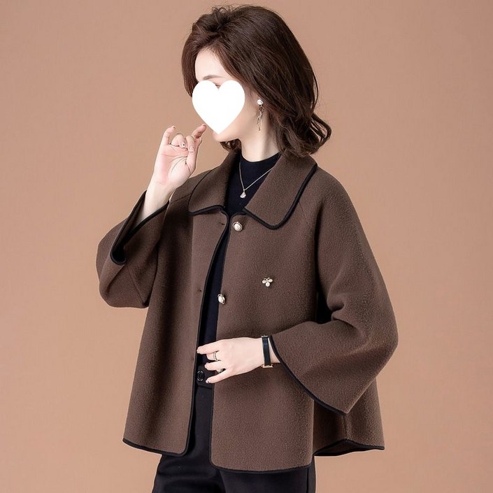 POMTOR 중년 여성 신상 외투 캐주얼 짧은 카라 상의