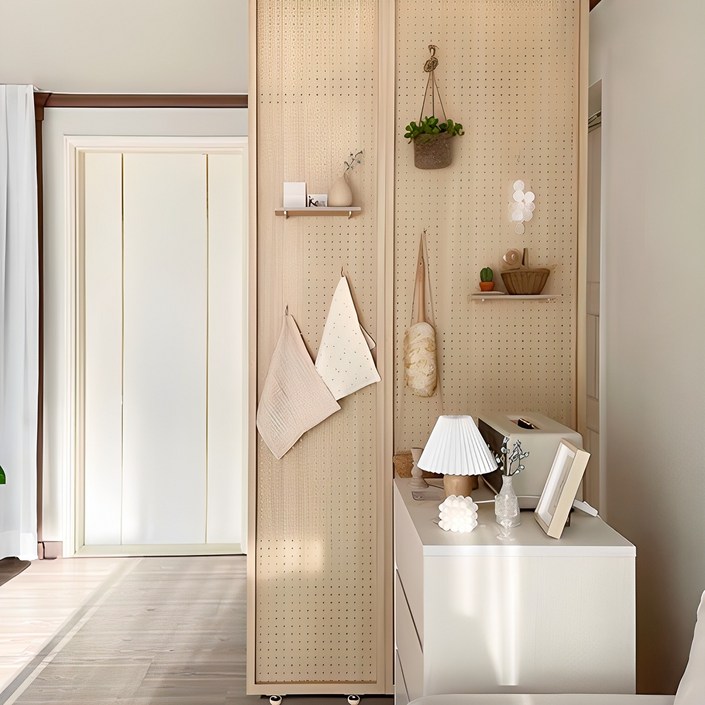 우드레이 셀프 가벽 타공판 파티션 인테리어 원목 파티션 주방 사무실 침실 거실 원룸 현관 공간분리 나무 우드 가림막 칸막이 가벽 만들기, 화이트