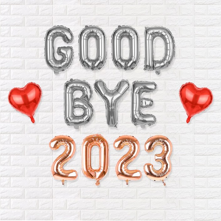 파티짱 GOODBYE 2023 하트 풍선 세트 새해 신년회 연말파티 해피뉴이어
