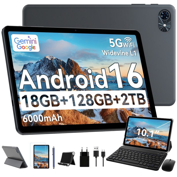 TABWEE 10인치 Android16 T80 태블릿 패키지 Gemini 2.0 2026신형 18GB128GB 2TB확장 키보드펜 포함 5G WiFi 6000mAh 패키지