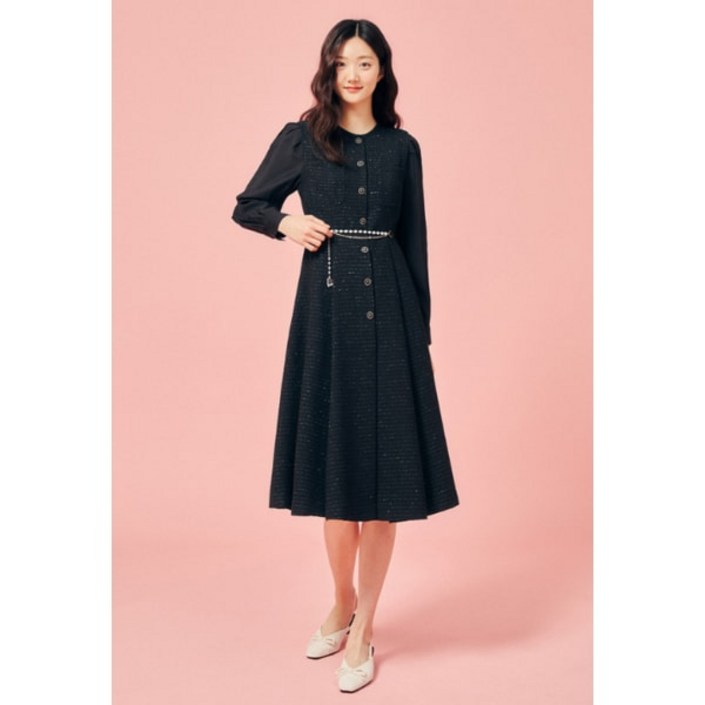 ❲매장정품❳ JJ지고트 결혼식 원피스 단정한 슬리브 배색 트위드 GP2A0OP251 하객 오피스 룩