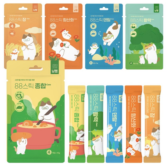 냥쌤 88스틱 고양이 츄르 간식 5종종합활력항산화덴탈장, 1세트, 200g, 닭고기