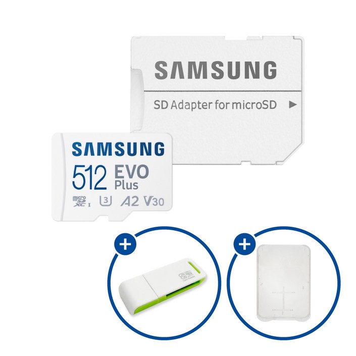 삼성전자 공식인증 정품 마이크로SD카드 EVO PLUS MBMC512SAKR  SD카드 케이스 및 이엘 연두 카드 리더기 USB2.0 2in1