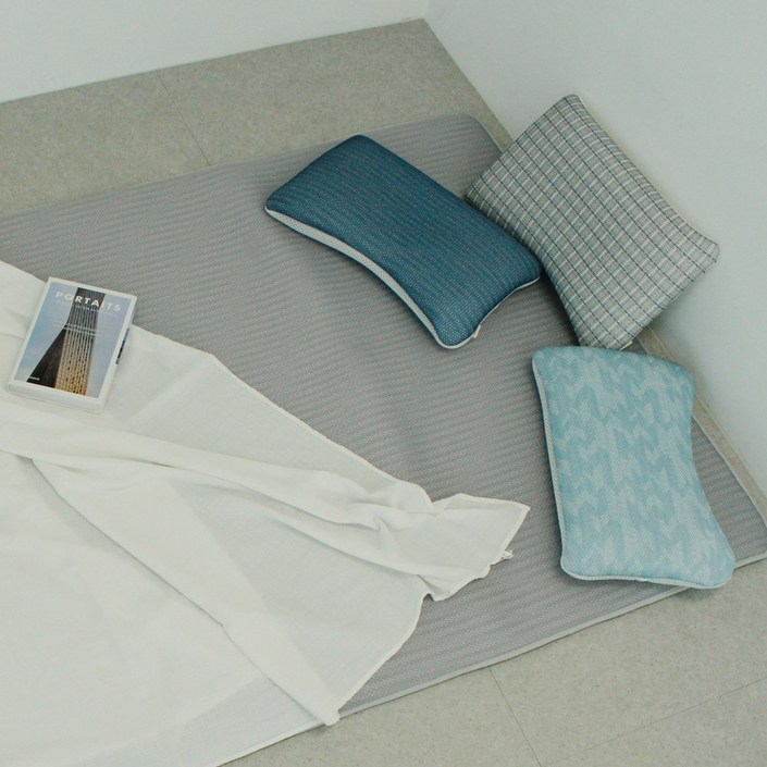 라인하우스 논슬립 3D메쉬 쿨매트 그레이, Q 퀸 150x200cm 두께 30T  높이조절 베개 SET, 쿨매트쿨베개 세트, 팬블루