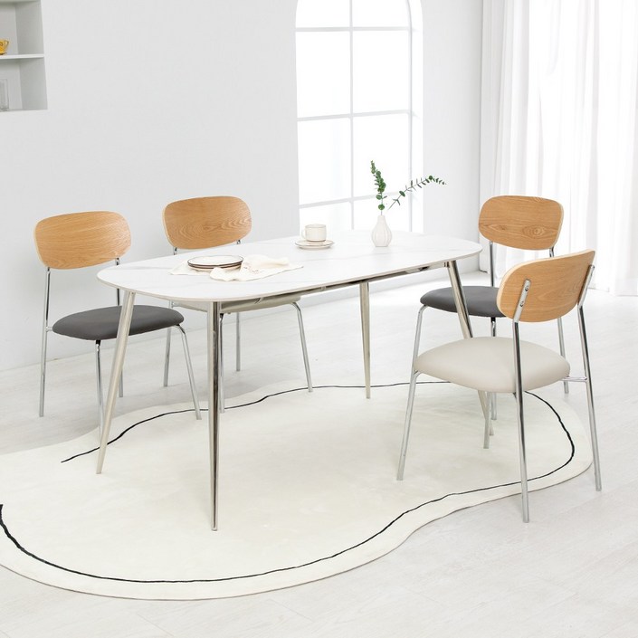 프랑크 세라믹 1400X800 타원형 헌터 4인 식탁 세트, 진그레이