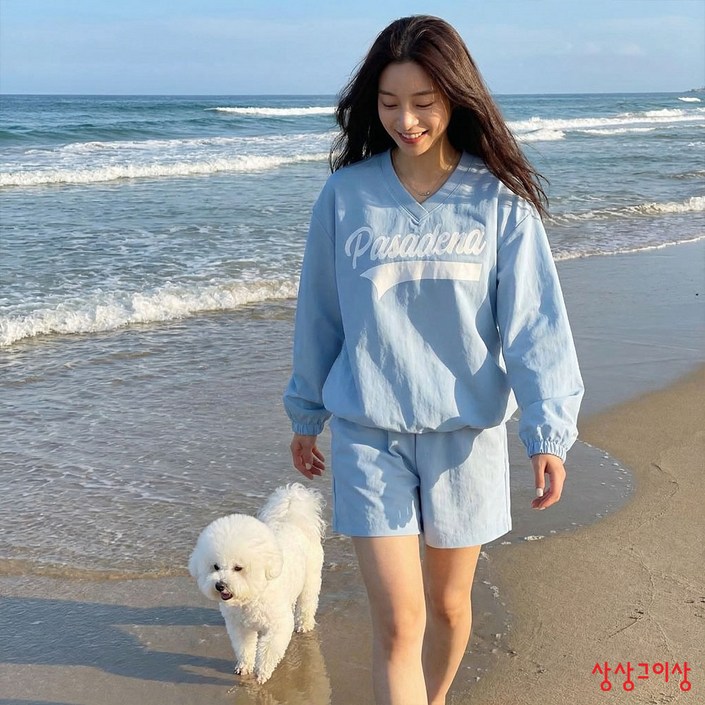 상상그이상 여성용 국내제작 위니상의 시원한 나일론소재 바스락거리는 얇은 여름 맨투맨 편안한 오버핏 레터링 티셔츠 데일리룩