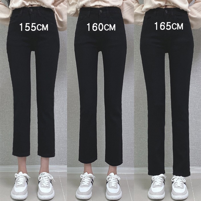 당일출고~[제이엠스타일] [숏,중,롱/S~2XL] 여성 블랙 스판 일자 바지 허리밴딩 여자 청바지 빅사이즈 검정 면팬츠 키작녀 키큰녀