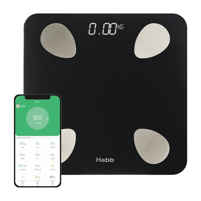 하비비 스마트 블루투스 체지방 디지털 체중계, 스마트 체성분 체중계 CTRBFS8028, 1개, black