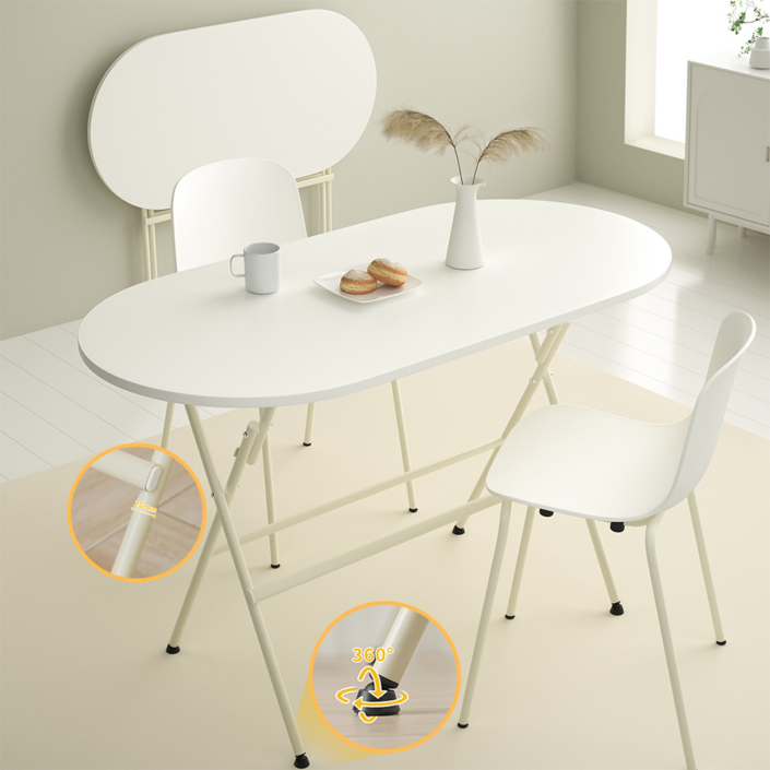 Unihome E0급 인테리어 접이식 테이블 공간활용 다용도 타원 식탁, 2인용, 화이트