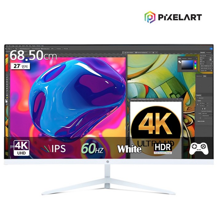 연말이벤트픽셀아트 PIXELART PAU2711W 화이트 일반 UHD 60Hz IPS 4K 모니터 일반
