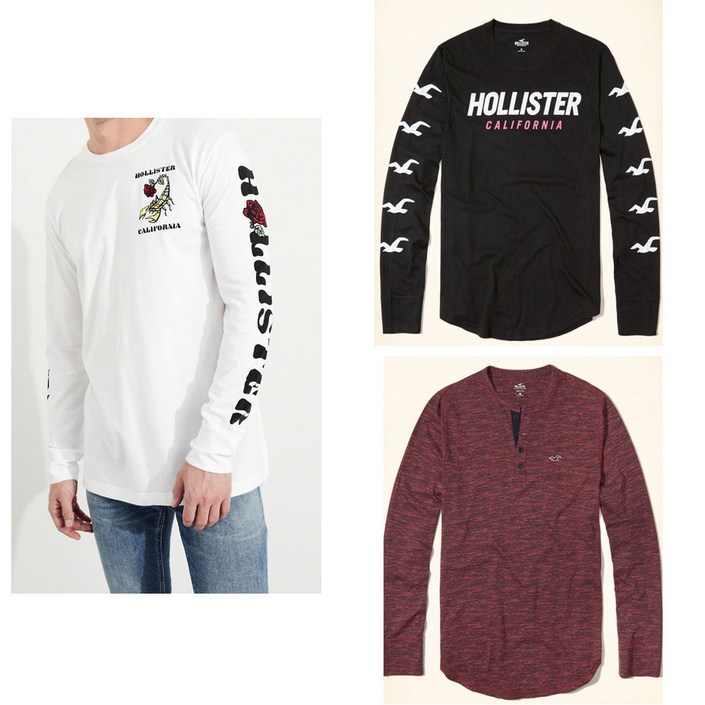 뉴욕1 홀리스터 남자 라운드 로고 자수 긴팔티 모음17종칼라