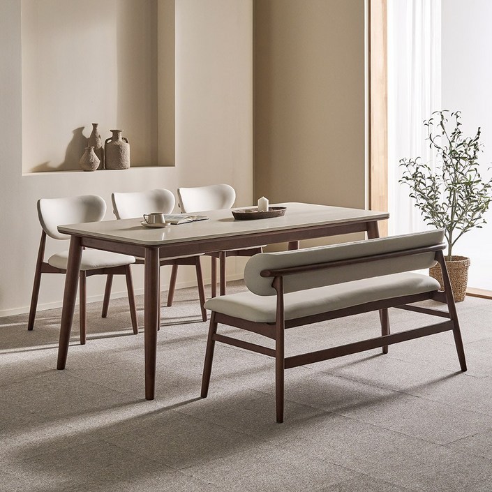 쏠앤까사 오브 고무나무 원목 포세린 세라믹 식탁세트 4인용 6인용 1400 1800, 일반 2  벤치 1, 14004인