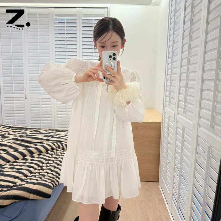 zoovit 여름  여성 브이넥퍼 프소 원피스 프릴 미니 원피스