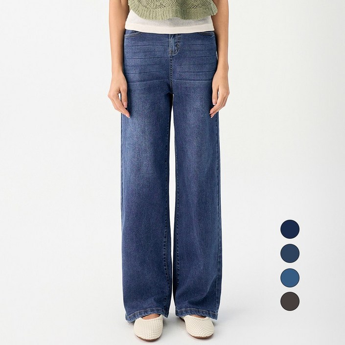 엘블로썸 여성 숏,기본,롱 스판 와이드 허리편한 히든밴드 청바지