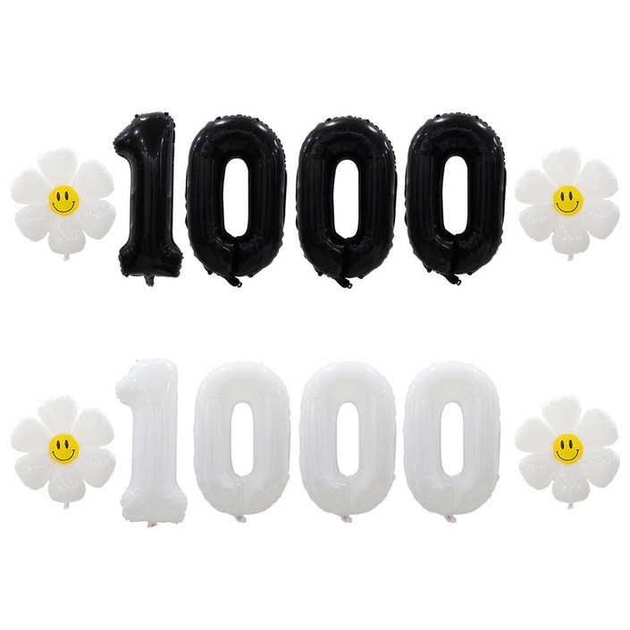 해피쏘굿 1000일 데이지 풍선세트, 화이트숫자세트, 1세트 해피쏘굿 1000일 데이지 풍선세트, 화이트숫자세트, 1세트