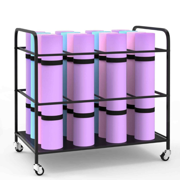 GAPINO 요가매트 보관함 정리함 폼롤러 거치대 이동식 철제 대형 수납 블랙