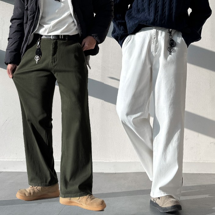 남자 남성 사계절 와이드 뒷밴딩 치노 화이트진 블랙진 스판 면 바지 팬츠 빅사이즈