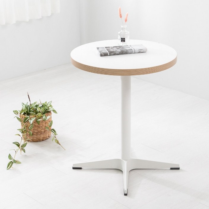 화이트 자작엣지 36T 원형 로켓 크로스 식탁 테이블, 선택블랙다리