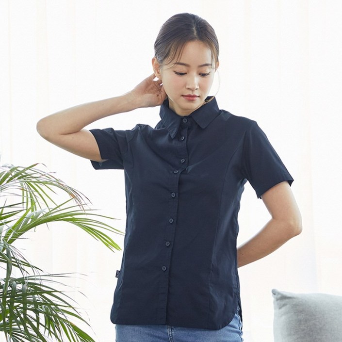 여성 반팔 면혼방 블라우스