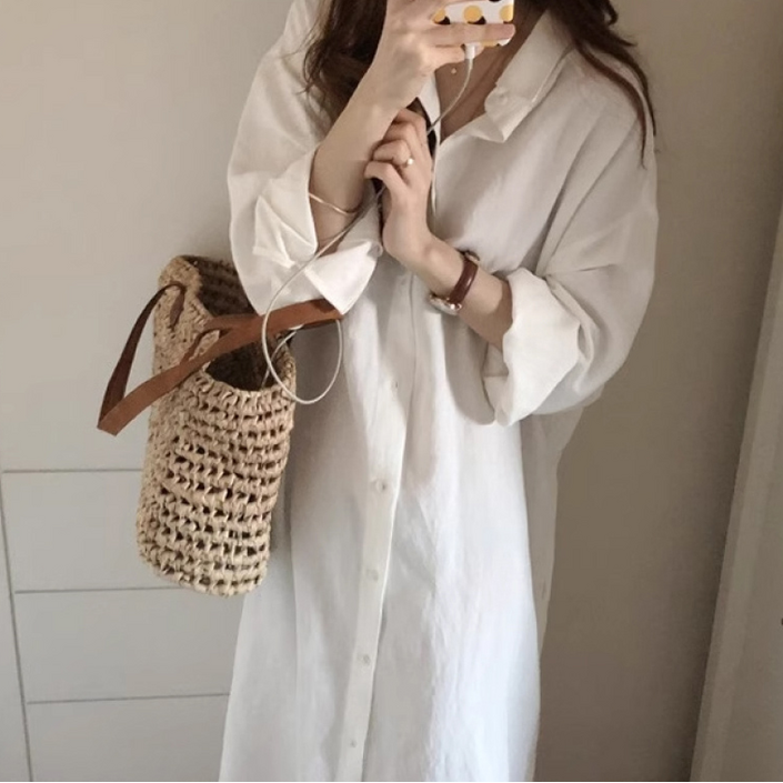 셔츠원피스 빅사이즈 여자 오버핏 카라 소프트린넨 롱