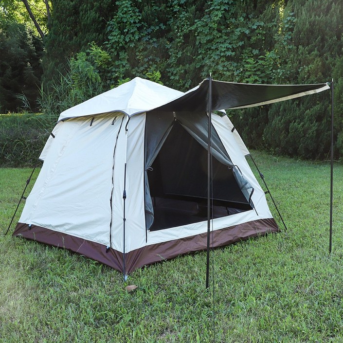 크크캠프 100 차양 블랙 코팅 렉타 원터치 캠핑 텐트, 4인용220×220×170cm, 베이지