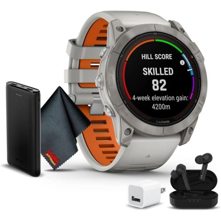 가민 Fenix 7X Pro Sapphire Solar 에디션 51mm GPS 스마트워치 내장 손전등 Power 충전 렌즈 티타늄 포그 그레이 엠버 오렌지 밴드 고급 트레이닝