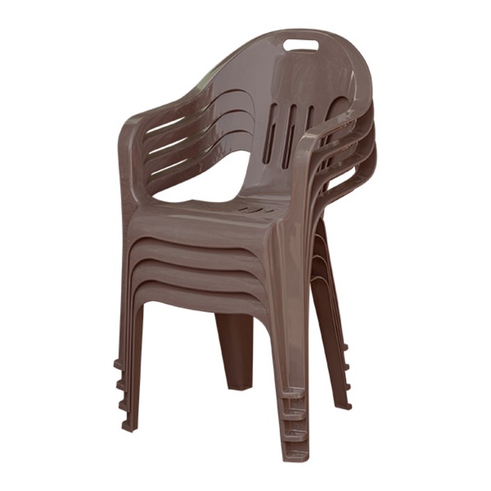 [공룡플라스틱] 야외용 플라스틱 팔걸의 의자(웰빙의자) 4개 세트, 웰빙의자 4개(브라운)