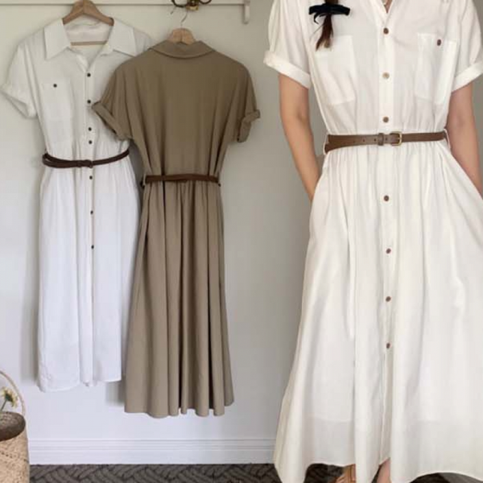반팔 셔츠 드레스 베이직 데일리 벨트 원피스