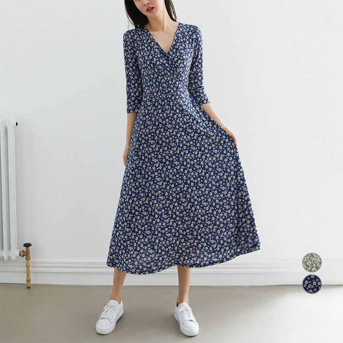 프롬코 여성 잔꽃무늬 플라워 롱 원피스 자체제작 FRC37