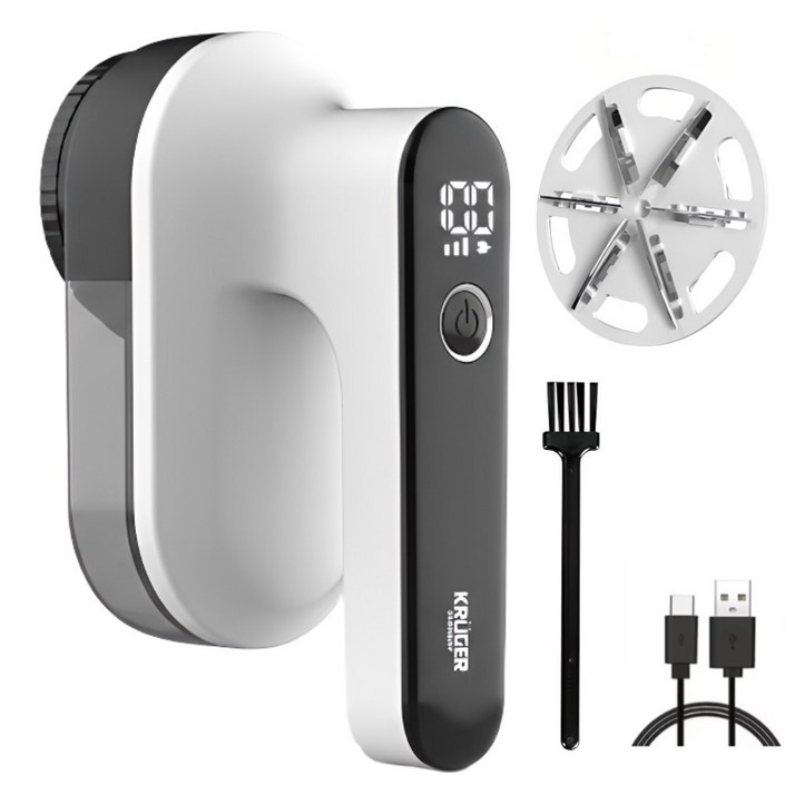 크루거 보풀제거기 세탁소용 6중 충전식 대용량 LED, 프리미엄 화이트블랙, KRLR1329
